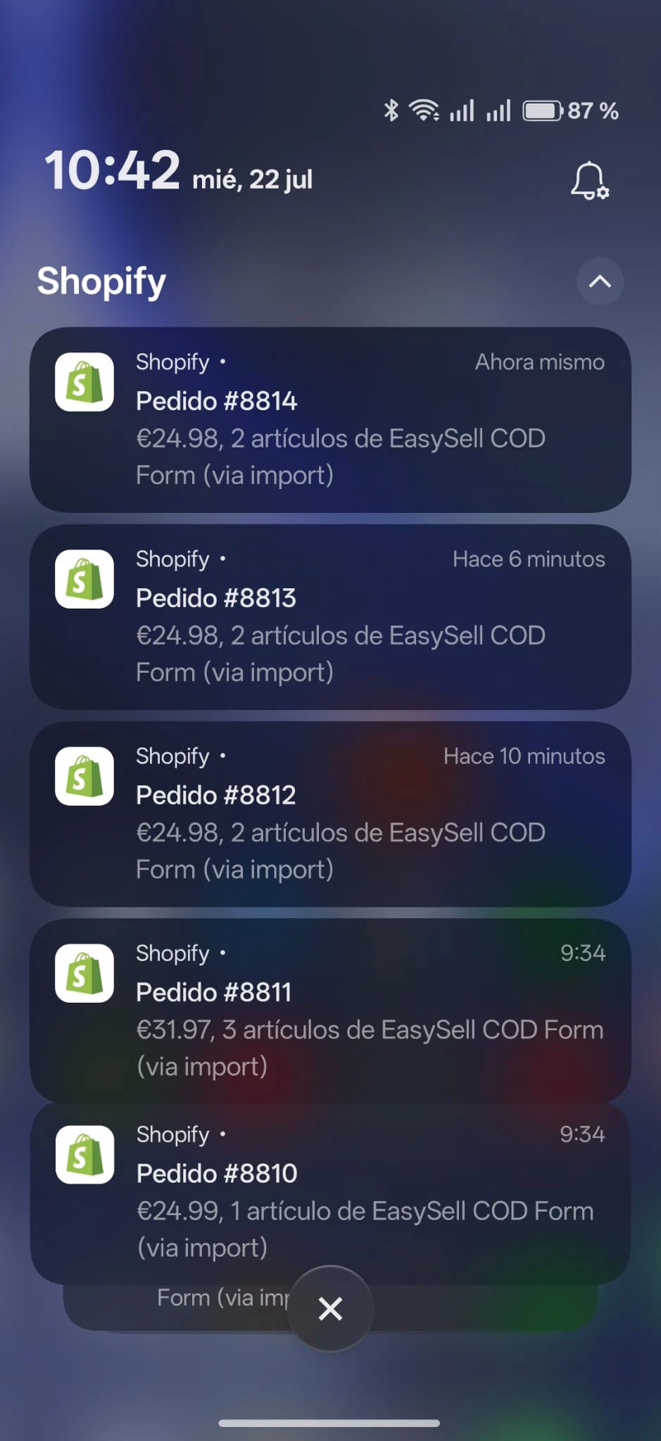 Notificaciones de pedidos Shopify